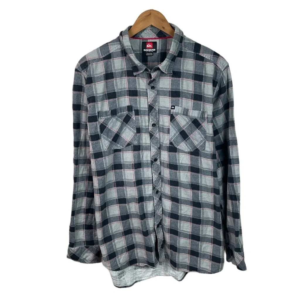 Bf559 Mens Quicksilver Surfer Brand Plaid Flannel Hipster Button Shirt Xl